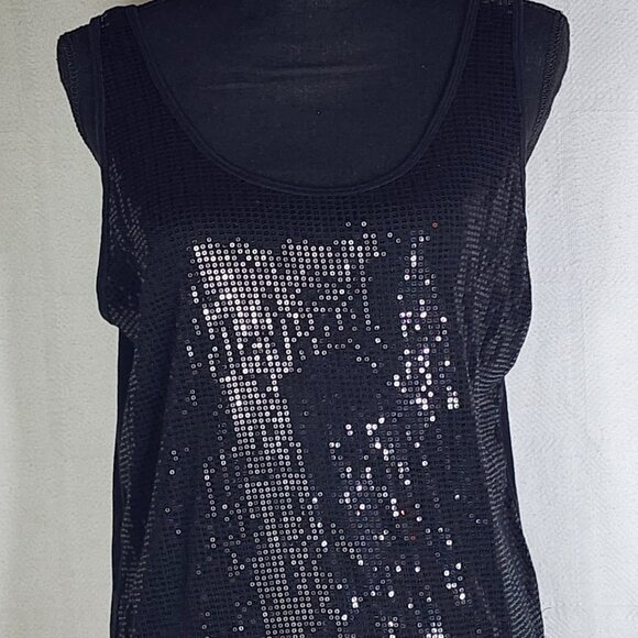 Lane Bryant Black Sparkle Sequin Front Cotton Modal Back Dressy Tank Size 14/16 - Picture 2 of 16